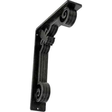 Ekena Millwork Fleur De Lis Wrought Iron Bracket, (Triple center brace), Antiqued Silver 2"W x 7 1/2"D x 10"H BKTM02X07X10TFLASV
